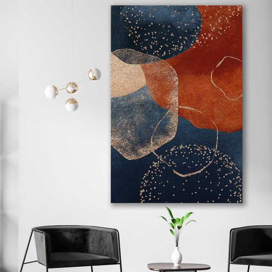 Beige Navy One stretched canvas displayed in a room - part of our high quality canvas abstract wall art collection