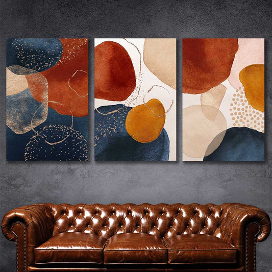 Beige Navy Set stretched canvas displayed in a room - part of our high quality canvas abstract wall art collection