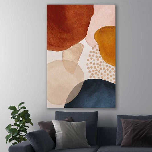 Beige Navy Three stretched canvas displayed in a room - part of our high quality canvas abstract wall art collection
