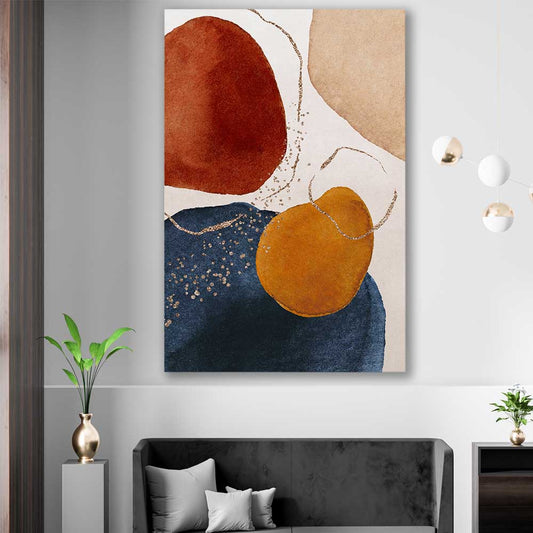 Beige Navy Two stretched canvas displayed in a room - part of our high quality canvas abstract wall art collection