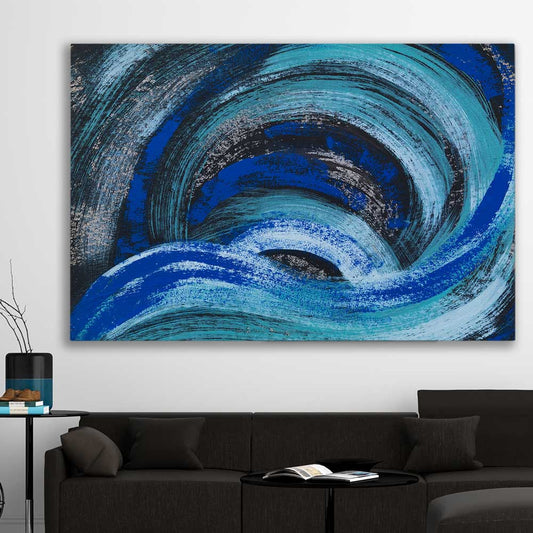 Blue Ether stretched canvas displayed in a room - part of our high quality canvas abstract wall art collection
