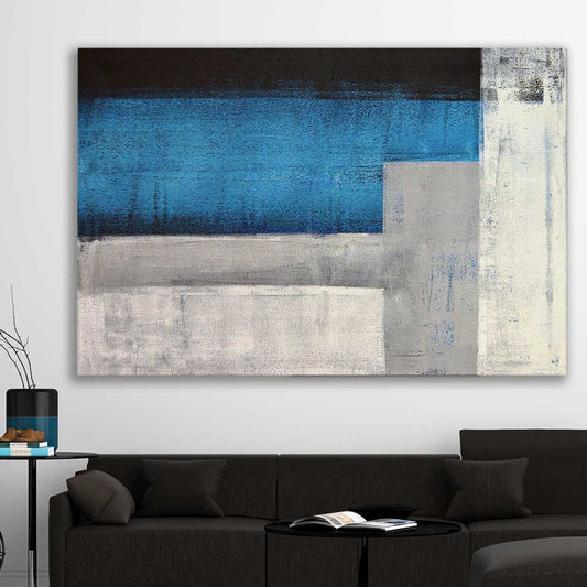 Blue Tones stretched canvas displayed in a room - part of our high quality canvas abstract wall art collection