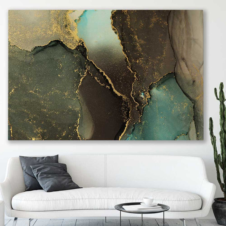 Brown Marble Flow stretched canvas displayed in a room - part of our high quality canvas abstract wall art collection