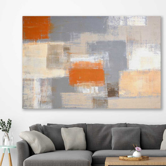 Cosy Beige stretched canvas displayed in a room - part of our high quality canvas abstract wall art collection