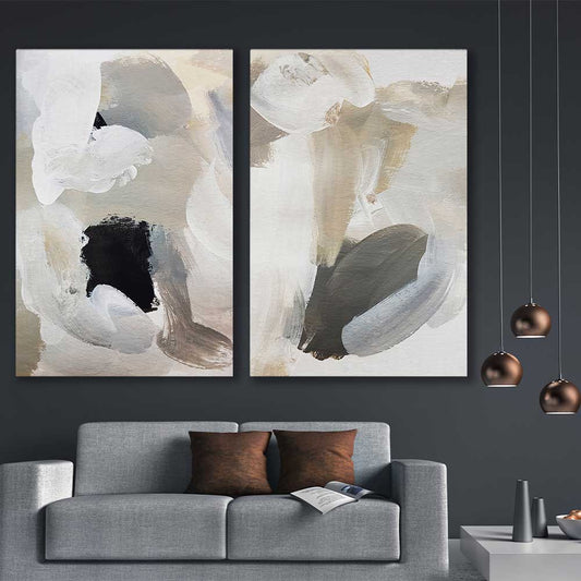 Cosy Neutral Pair stretched canvas displayed in a room - part of our high quality canvas abstract wall art collection