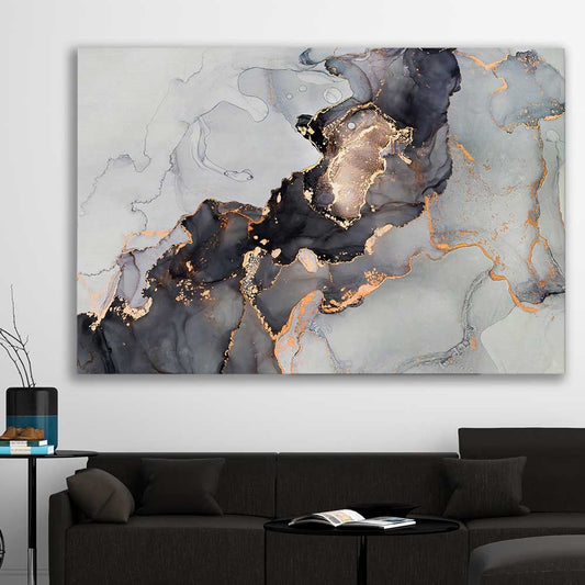 Darkened Gold stretched canvas displayed in a room - part of our high quality canvas abstract wall art collection