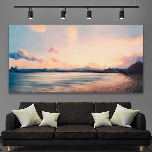 Dawn at Sea stretched canvas displayed in a room - part of our high quality canvas abstract wall art collection
