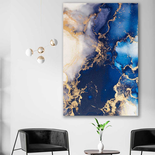 Deep Blue Mist stretched canvas displayed in a room - part of our high quality canvas abstract wall art collection
