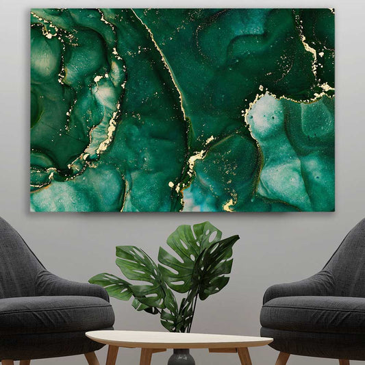 Deep Turquoise stretched canvas displayed in a room - part of our high quality canvas abstract wall art collection