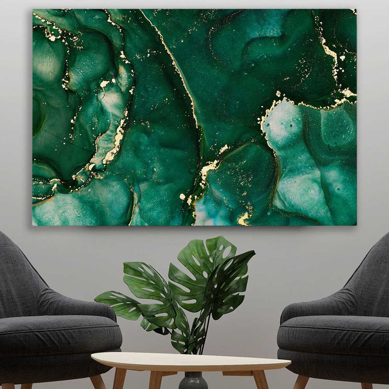 Deep Turquoise stretched canvas displayed in a room - part of our high quality canvas abstract wall art collection