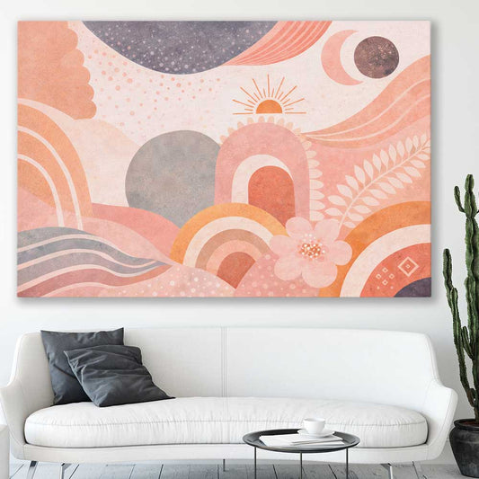 Desert Bloomscape stretched canvas displayed in a room - part of our high quality canvas abstract wall art collection