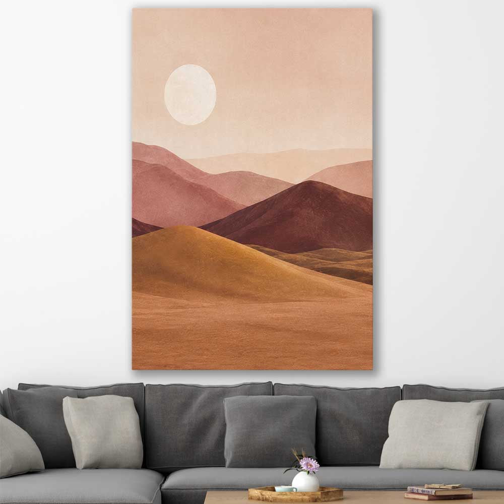 Desert Moonrise stretched canvas displayed in a room - part of our high quality canvas abstract wall art collection