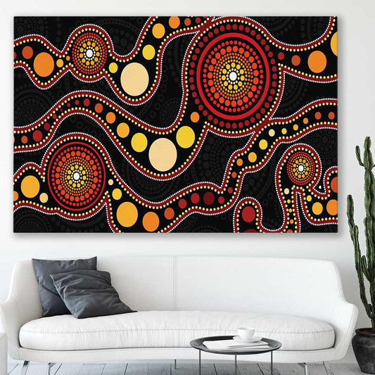 Earthen Colour Dots stretched canvas displayed in a room - part of our high quality canvas abstract wall art collection