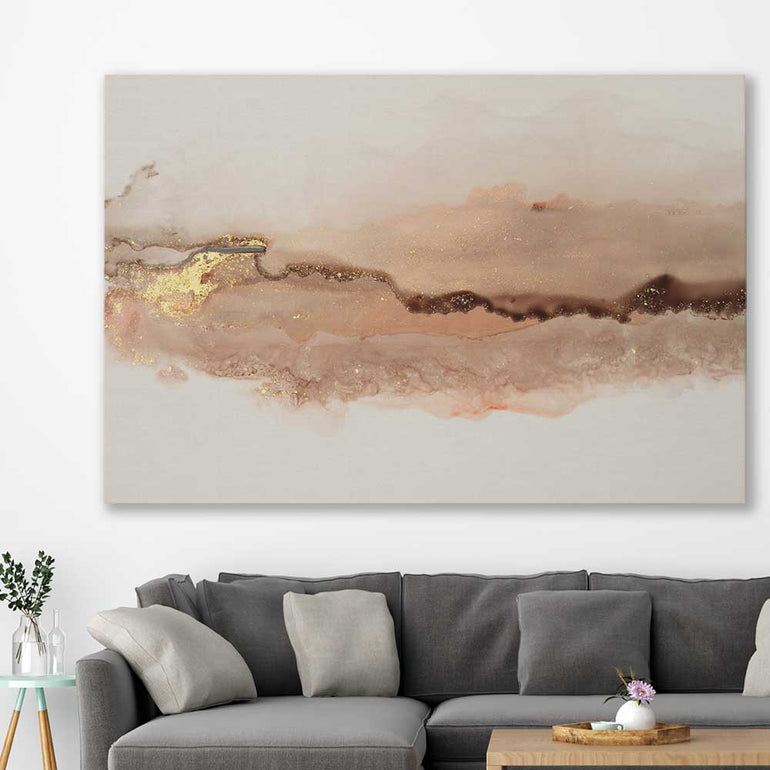 Earthen Glitter stretched canvas displayed in a room - part of our high quality canvas abstract wall art collection