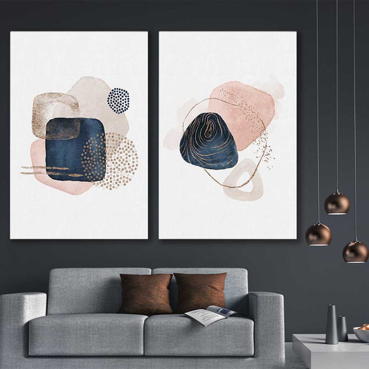 Geometric Dots Pair stretched canvas displayed in a room - part of our high quality canvas abstract wall art collection