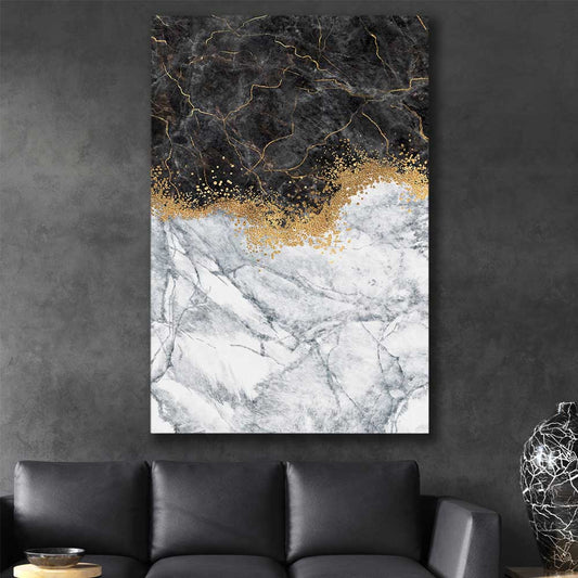 Golden Marble One stretched canvas displayed in a room - part of our high quality canvas abstract wall art collection