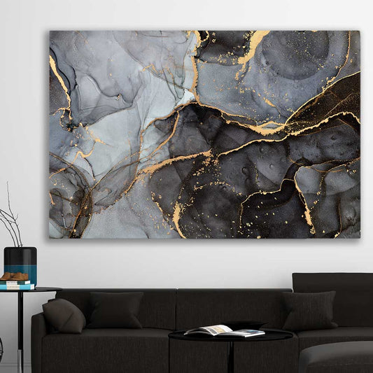Grey Fissure stretched canvas displayed in a room - part of our high quality canvas abstract wall art collection