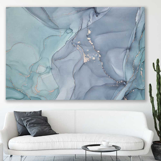 Light Turquoise stretched canvas displayed in a room - part of our high quality canvas abstract wall art collection