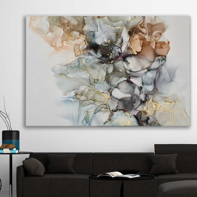 Luxury Waves stretched canvas displayed in a room - part of our high quality canvas abstract wall art collection