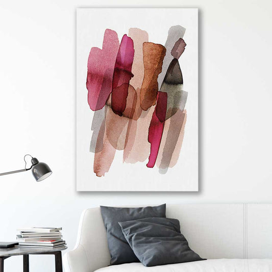 Maroon Tones One stretched canvas displayed in a room - part of our high quality canvas abstract wall art collection