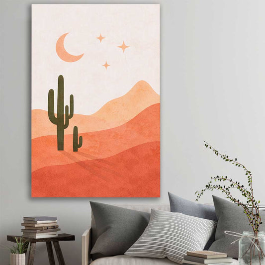 Moonlit Desert Calm stretched canvas displayed in a room - part of our high quality canvas abstract wall art collection