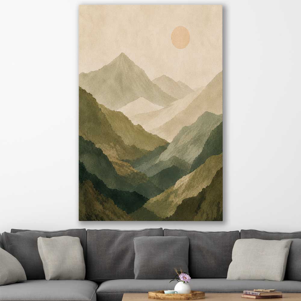 Mountain Haze stretched canvas displayed in a room - part of our high quality canvas abstract wall art collection