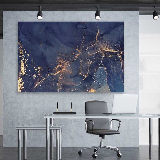 Navy Flow stretched canvas displayed in a room - part of our high quality canvas abstract wall art collection