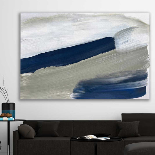 Navy Ocean stretched canvas displayed in a room - part of our high quality canvas abstract wall art collection
