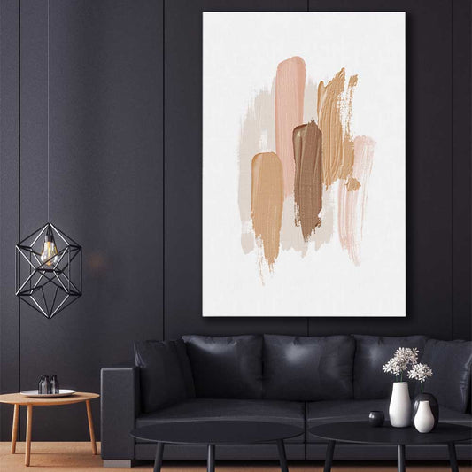 Neutral Strokes One stretched canvas displayed in a room - part of our high quality canvas abstract wall art collection