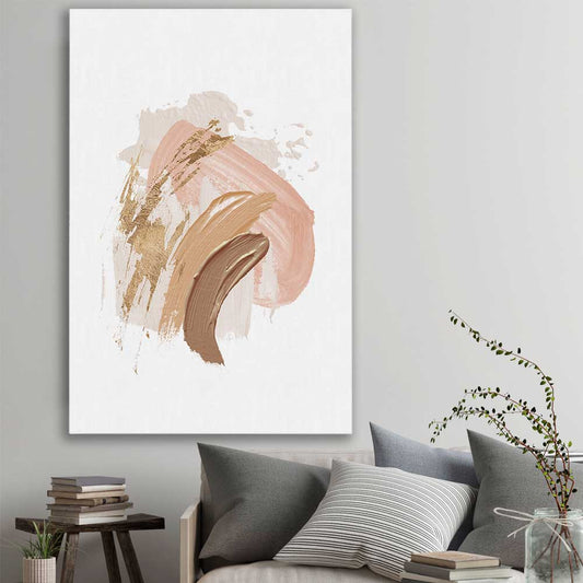 Neutral Strokes Three stretched canvas displayed in a room - part of our high quality canvas abstract wall art collection