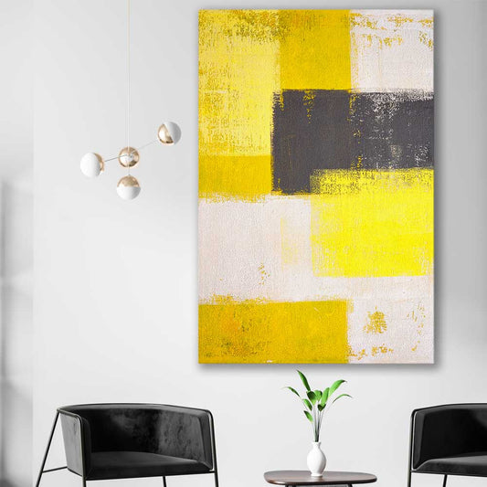 Pastel Yellow stretched canvas displayed in a room - part of our high quality canvas abstract wall art collection