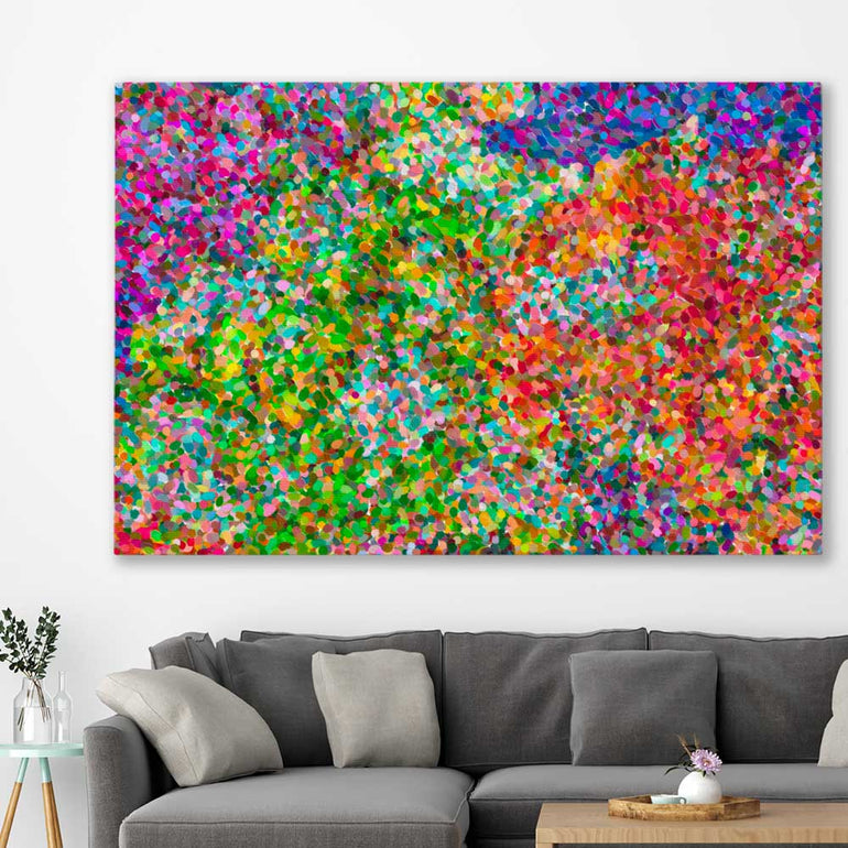 Pointillist Burst stretched canvas displayed in a room - part of our high quality canvas abstract wall art collection
