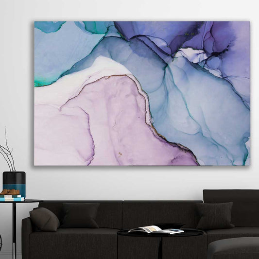 Purple Edges stretched canvas displayed in a room - part of our high quality canvas abstract wall art collection