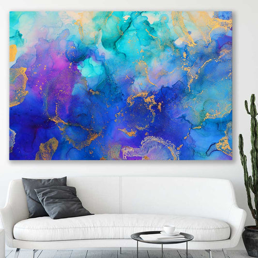 Purple Vibrancy stretched canvas displayed in a room - part of our high quality canvas abstract wall art collection