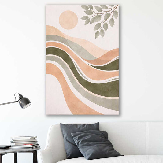 Soft Earth Waves stretched canvas displayed in a room - part of our high quality canvas abstract wall art collection
