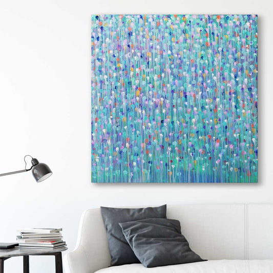 Sparkly Water Square stretched canvas displayed in a room - part of our high quality canvas abstract wall art collection