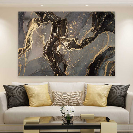 Golden Drift stretched canvas displayed in a room - part of our high quality canvas abstract wall art collection