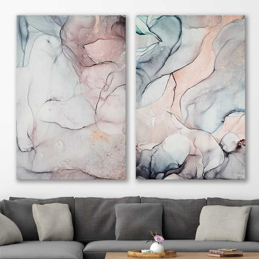 Subtle Pink Pair stretched canvas displayed in a room - part of our high quality canvas abstract wall art collection