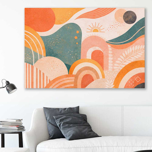 Sunlit Horizons stretched canvas displayed in a room - part of our high quality canvas abstract wall art collection