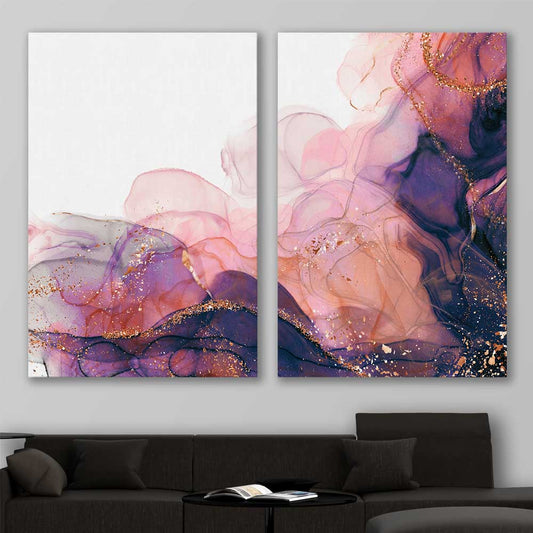 Violet Haze Pair stretched canvas displayed in a room - part of our high quality canvas abstract wall art collection