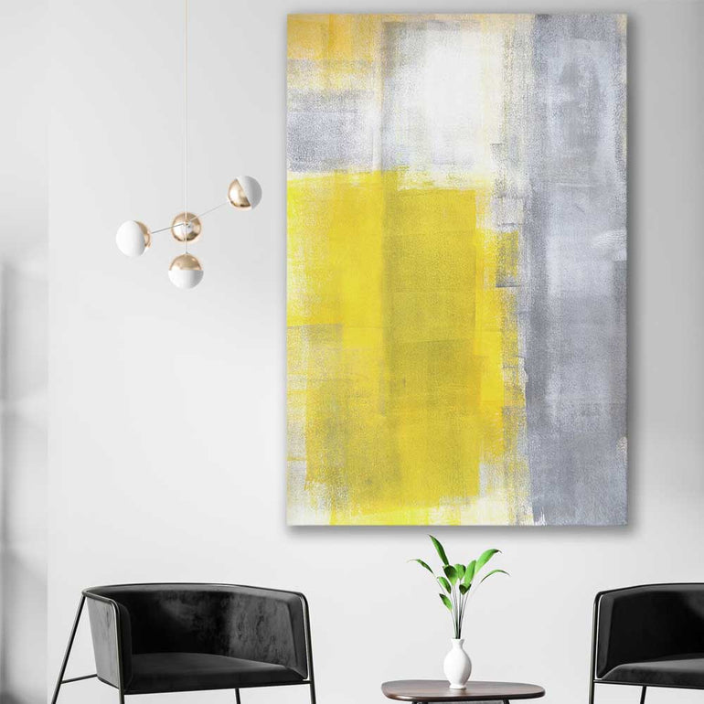 Yellow Pastel stretched canvas displayed in a room - part of our high quality canvas abstract wall art collection