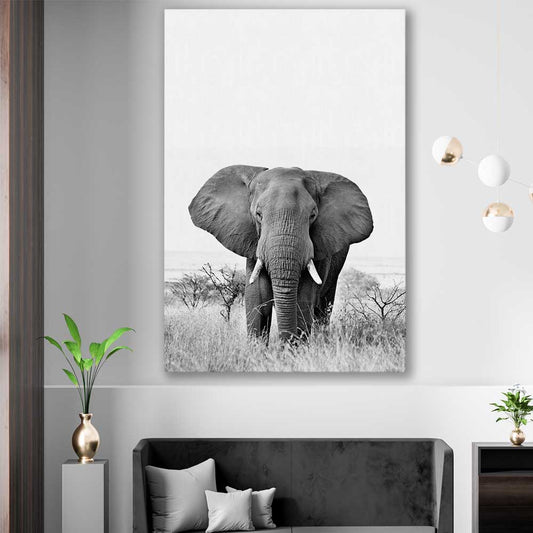 Animal wall art and canvas prints of Elephant Gaze on a stretched canvas displayed in a room