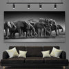 Animal wall art and canvas prints of Elephant Herd on a stretched canvas displayed in a room