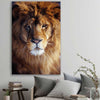 Animal wall art and canvas prints of Golden Lion Portrait on a stretched canvas displayed in a room