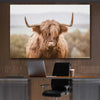 Animal wall art and canvas prints of Highland Cow on a stretched canvas displayed in a room