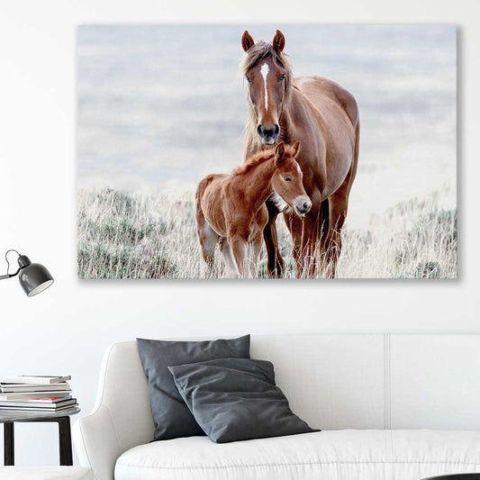 Animal wall art and canvas prints of Horse Love on a stretched canvas displayed in a room