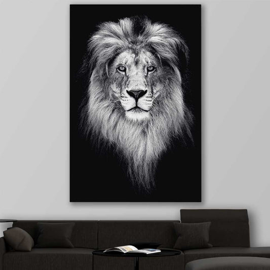 Animal wall art and canvas prints of Lion Gaze on a stretched canvas displayed in a room