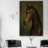 Animal wall art and canvas prints of Midnight Stallion on a stretched canvas displayed in a room