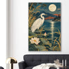 Animal wall art and canvas prints of Moonlit Heron on a stretched canvas displayed in a room
