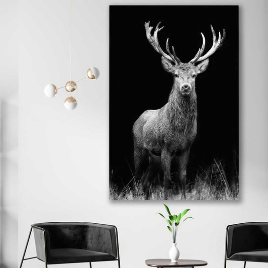 Animal wall art and canvas prints of Red Deer Gaze on a stretched canvas displayed in a room